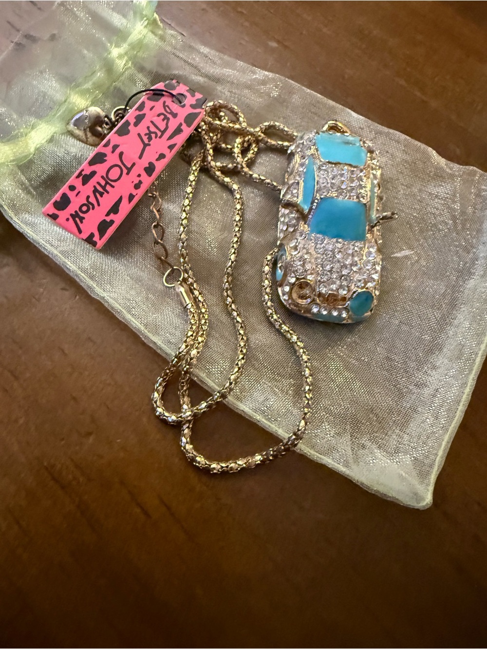 Betsey Johnson Gold-Tone Necklace with Turquoise Crystal Car Pendant